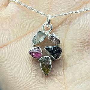 Multi Raw Gemstone Silver Pendant, 925 Sterling Silver Multi Stone Pendant, Designer Handmade Necklace Pendant, Boho Jewelry Gift For Women