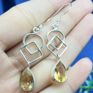 Citrine Earrings, Solid Sterling Silver 925 Earring, High Quality Genuine Citrine Gemstone Earrings, Dangle Earrings Thanksgiving Gift Item