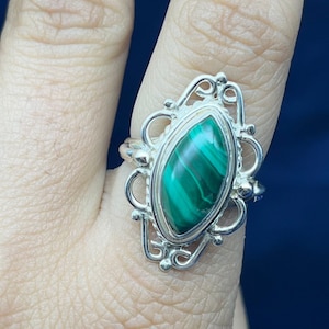 Natural Malachite Silver Ring, 925 Sterling Silver Ring, Malachite Gemstone Silver Statement Ring, Handmade Silver Ring For Women, Gift Idea