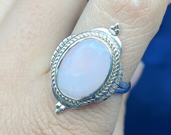 Handmade Pink Opal Sterling Silver Ring, Bezel Setting
