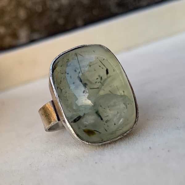 Prehnite Natural Gemstone Ring -925 Sterling Silver Ring - Hand Crafted Bohemian Ring- Prehnite Ring- Rings - Gifts for her -statement ring