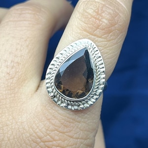 Natural Smoky Quartz Silver Statement Ring, 925 Sterling Silver, Handmade Smoky Quartz Gemstone Silver Ring For Women,Silver Engagement Ring