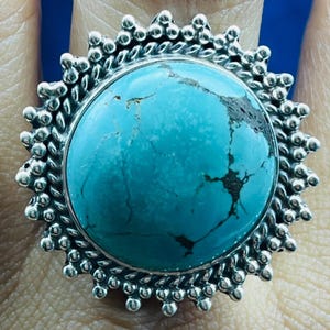 Tibetaans turkoois ring 925 sterlingzilver Tibetaans turkoois edelsteen statement ring ronde turquoise designer ring voor vrouwen mooie ring