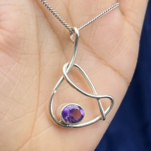 Natural Amethyst Pendant Necklace Oval Cut Purple Amethyst Gemstone Necklace Silver Wire Necklace For Anniversary Gifts, February Birthstone
