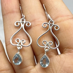 Aquamarine Silver Earrings, Pear Cut Aquamarine Gemstone With 925 Stamped Purity Silver Earrings, Handmade Boho Earrings For Women Gifts