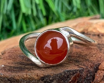 Handmade Carnelian Sterling Silver Ring, Art Deco Jewelry
