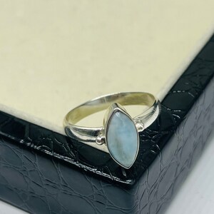 925 Solid Sterling Silver Ocean Larimar Gemstone Ring- Marquise Cut Statement Ring- Women&#39;s Ring- Propose Ring- Larimar Designer Ring