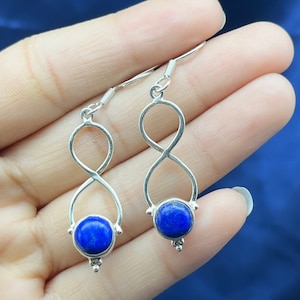 Natural Lapis Lazuli Silver Earrings, 925 Sterling Silver Earrings, Lapis Lazuli Gemstone Silver Earrings, Lapis Lazuli Dangle Drop Earring