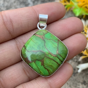 Copper Green Turquoise Pendant,  Green Copper Oyster Turquoise Pendant, 925 Sterling Silver Pendant,Anniversary Silver Pendants,Boho Pendant