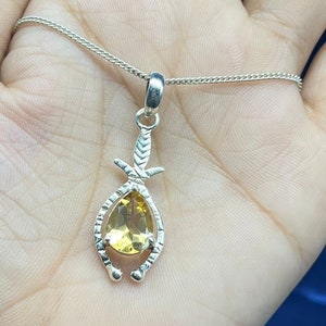 Natural Citrine Silver Pendant Necklace, Pear Cut Citrine Gemstone Pendant Necklace For Women, Handmade Boho Necklace For Her Gifts Wedding