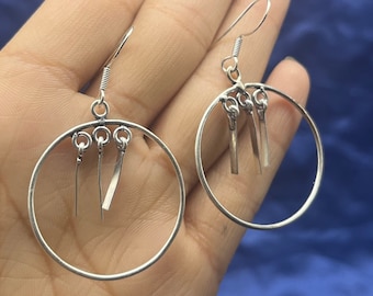 Handmade Sterling Silver Round Dangle Earrings, Minimalist Jewelry