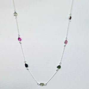 Raw Tourmaline Silver Necklace, 925 Sterling Silver Necklace For Women&#39;s, Tourmaline Gemstone Silver Necklace For Women&#39;s, Anniversary Gift