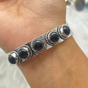 Natural Black Onyx Cuff Bangle Bracelet, Victorian Handmade Jewelry, Personalized Gift, Adjustable Cuff Bangle, 925 Sterling Silver Jewelry