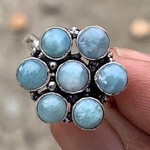 Genuine Larimar Sterling Silver Ring, Larimar Silver Ring, Larimar Statement jewelery For Woman , Valentines Day Gift,  Anniversary Gift