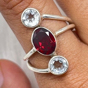 Garnet/Aquamarine Gemstone With 925 Stamped Purity Silver Ring, Handmade Bohemian Jewelry For Women, Double Birthstone Ring, Engagement Ring