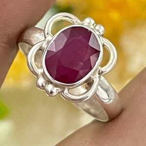 Dainty Ruby Sterling Silver Ring, Ruby Gemstone Silver Designer Ring, Ruby Rings For Women, Dainty Silver Ring, Valentines Day Gift For Her