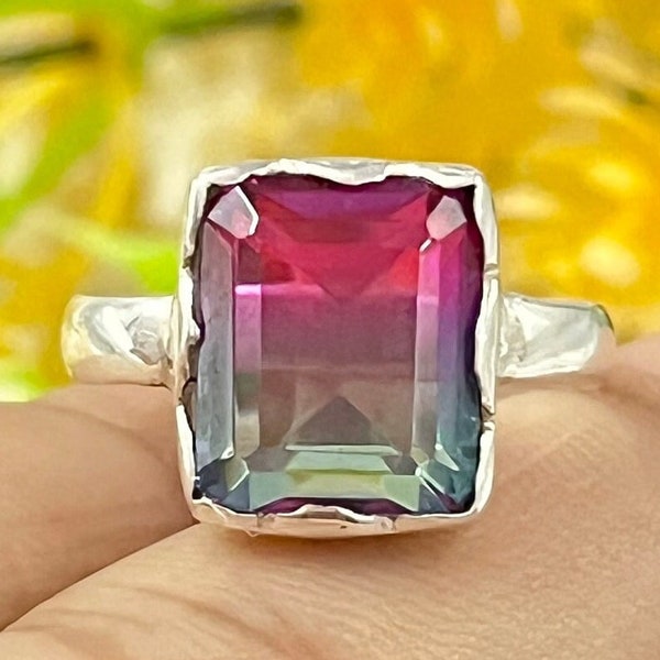 Watermelon Tourmaline Ring, 925 Sterling Silver Ring, Multi Tourmaline Ring, Cushion Watermelon Tourmaline Ring for Woman, Gift for Her