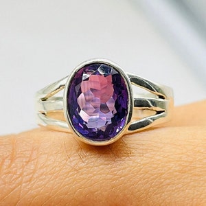 Natural Amethyst Sterling Silver Ring, Amethyst Silver Ring, Amethyst Gemstone Ring, Oval Cut Amethyst Ring, February Birthstone, Mom&#39;s Gift