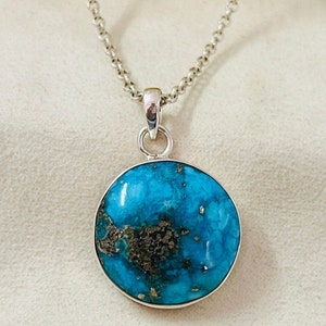 Tibetan Turquoise 925 Sterling Silver Pendant Necklace For Women, Handmade Solid Silver Pendant, Oval Gemstone Necklace, Christmas Gift