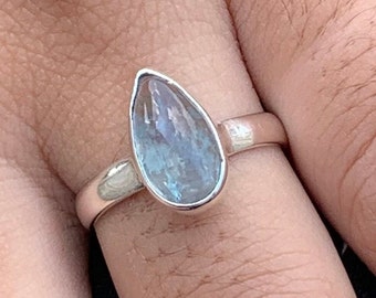 Pear Shape Aquamarine Gemstone Ring, 925 Sterling Silver Ring, Ring for Women, Anniversary Ring, Boho Jewellery, Birthstone Ring, Rings