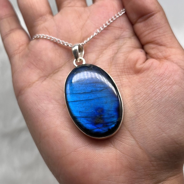 Natural  Labradorite Pendant Necklace, Blue Fire Labradorite Necklace, Labradorite Pendant For Women Labradorite Silver Pendant Gift For Her