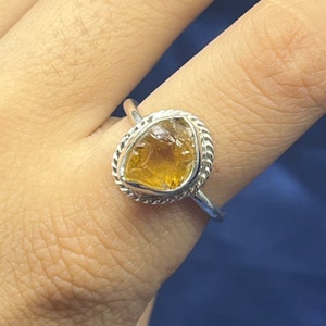 Raw Citrine Ring 925 Sterling Silver Ring, Natural Citrine Silver Ring Uncut Gemstone Ring Healing Crystal Raw Stone Ring Handmade Boho Ring