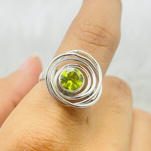 Natural Peridot Silver Ring Solid 925 Sterling Silver Ring Peridot Gemstone Silver Statement Ring Bohemian  Handmade Silver Ring For Women&#39;s