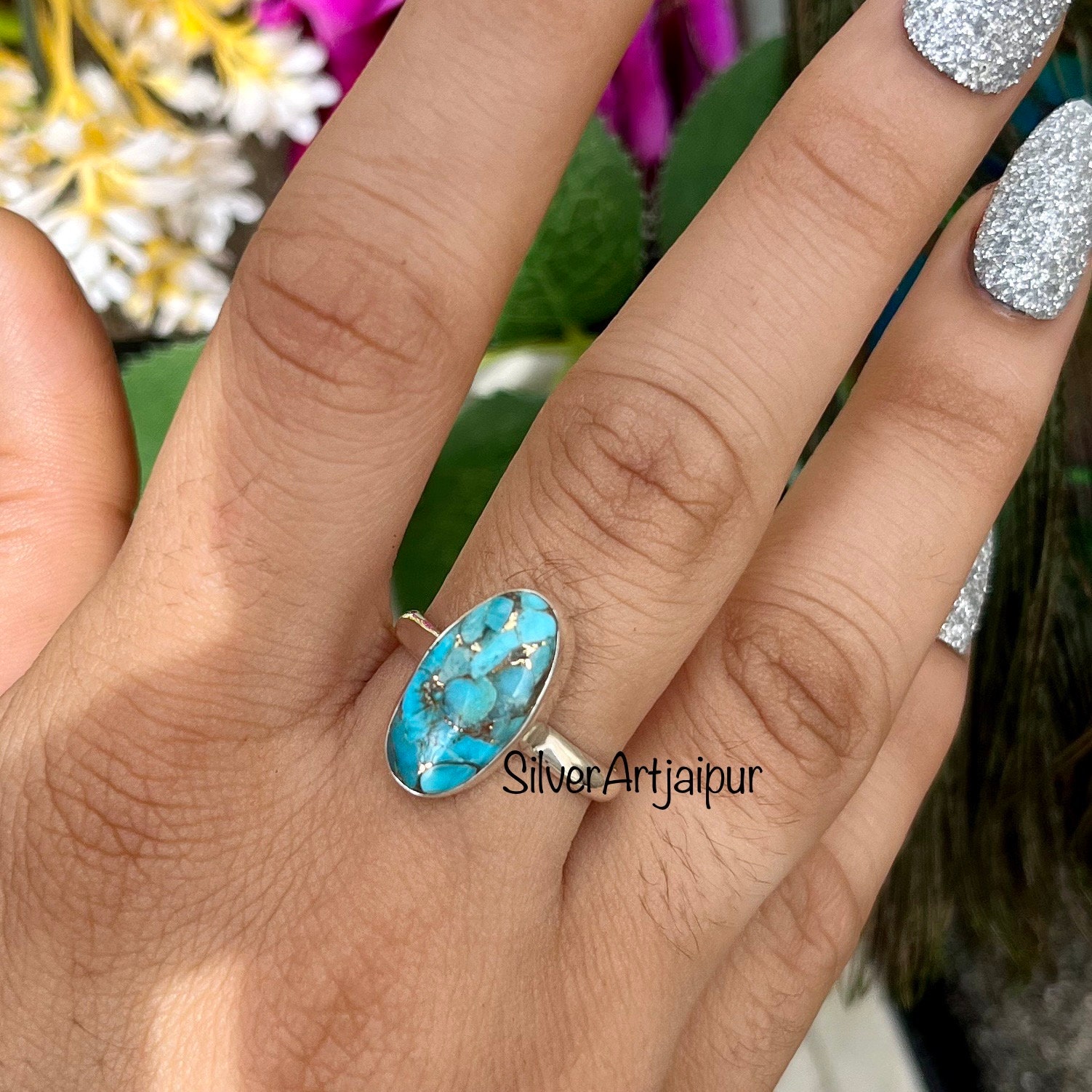 Handmade Oval Mohave Turquoise Ring, 925 Sterling Silver - Etsy