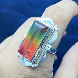 Natürlicher Wassermelonenturmalin Sterling Silber Ring, Bi Quarz Wassermelone Turmalin Edelstein Ring für Frauen, Dublette Quarzring für Sie