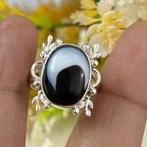 Evil Eye Sterling Silver Ring, Natural Gemstone Evil Eye Handmade Designer Statement Ring, Anniversary Gift Jewelry For Wife, Gift For Her