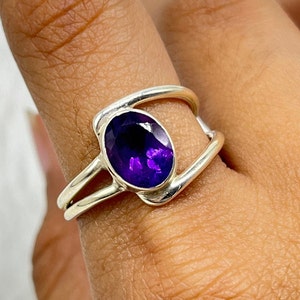 Natural Amethyst Ring, Amethyst Sterling Silver Ring, Amethyst Oval Cut Ring, Amethyst Ring For Women, Boho Hippie Ring, Anniversary Gifts