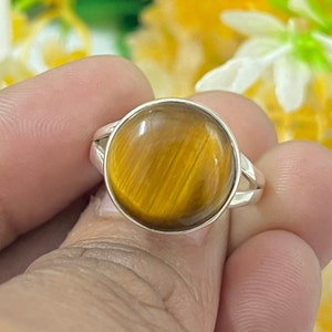 Natural Tiger Eye Gemstone Sterling Silver Ring, Tiger Eye Silver Ring, Statement Jewelry For Woman, Handmade Ring, Valentines Gift For Her