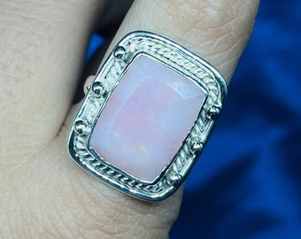Handmade Pink Opal Sterling Silver Ring, Statement Jewelry