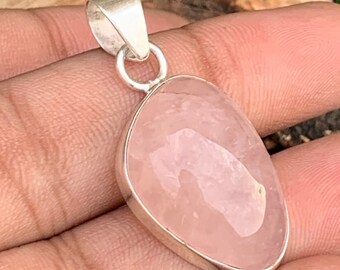 Handmade Rose Quartz Sterling Silver Pendant, Bezel Set