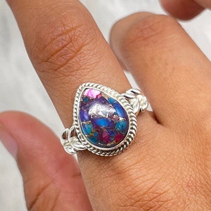 Natural Oyster Turquoise Silver Ring, Pear Shape With 925 Sterling Silver Ring, Handmade Turquoise Artisan Jewelry For Women, Gifts Ideas