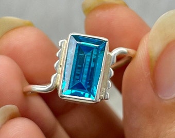 Handmade Swiss Blue Topaz Sterling Silver Ring, Boho Artisan Jewelry