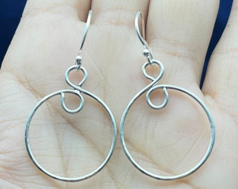 Handmade Sterling Silver Circle Dangle Earrings, Bohemian Jewelry