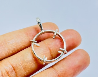 Sterling Silver Round Bezel, Prong Setting Blank Pendant Tray