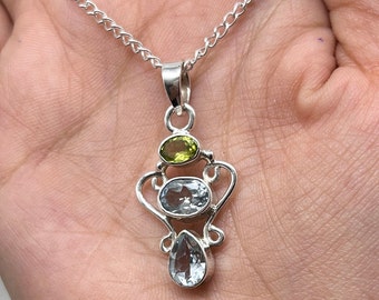 Collier En Argent 925 Avec Aigue-marine Naturelle, Péridot Et Tanzanite - Rose-Mimosa
