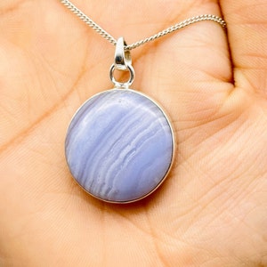 Natural Blue Lace Agate Pendant Necklace, Blue Lace Agate Gemstone Pendant, Handmade Bohemian Blue Lace Agate Necklace For Women Gifts Ideas