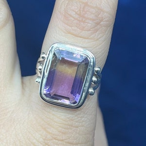 Ametrine Silver Ring, 925 Sterling Silver Ring, Ametrine Gemstone Silver Statement Ring, Handmade Two Colour Silver Ring Engagement Ring