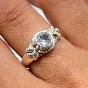 925 Sterling Silver Solitaire Genuine Aquamarine Ring- March Birthstone Promise Ring- Designer Band Ring- Gift For Girlfriend- Birthday Gift