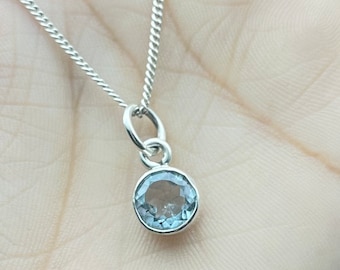 Aquamarine Pendant, Solid 925 Sterling Silver, Dainty Necklace