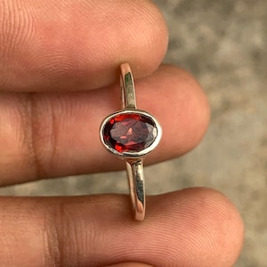 Natural Garnet Silver  Ring, Oval Natural garnet Ring, 925 Sterling Silver Garnet Ring, Ring, Red Garnet Ring, Gift For Her, Boho Ring,
