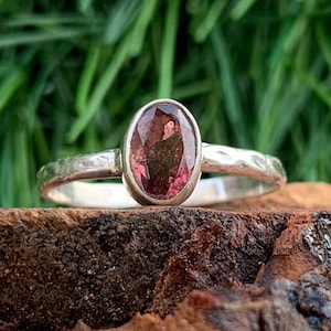 Natural Faceted Pink Tourmaline Ring, Dainty Tourmaline Sterling Silver Ring, Tourmaline Ring For Her, Tourmaline Minimalist Jewelry For Mom