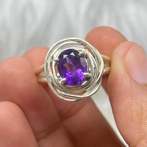 Natural Amethyst Ring, 925 Sterling Silver Ring, Purple Amethyst Gemstone Ring, Handmade Boho Amethyst Ring For Women,February Birthstone