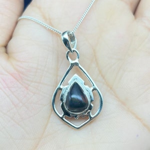 Black Opal Silver Pendant Necklace 925 Sterling Silver Pendant, Black Opal Gemstone Silver Necklace For Women Tiny Opal Gemstone Necklace