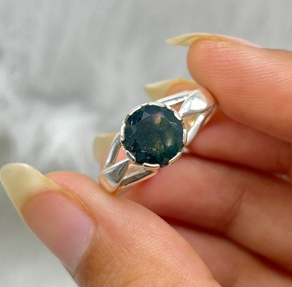 Rainbow Moonstone and Synthetic Turquoise Ring Stacked Design Split Band Rainbow Moonstone and Synthetic Turquoise Ring Stacked Design Split Band