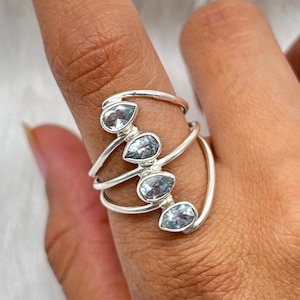 Natural Aquamarine Ring, Aquamarine Silver Ring, Pear Cut Aquamarine Silver Ring, Designer Aquamarine Ring, Handmade March Birthstone Ring