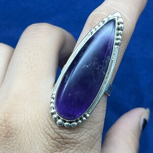 Natural Amethyst Silver Ring, Solid 925 Sterling Silver Tear Drop Purple Amethyst Gemstone Ring For Women, Amethyst Silver Jewelry For Wife
